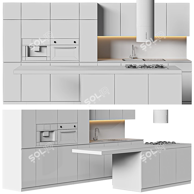 Contemporary Cream Kitchen Unit 3D model image 6