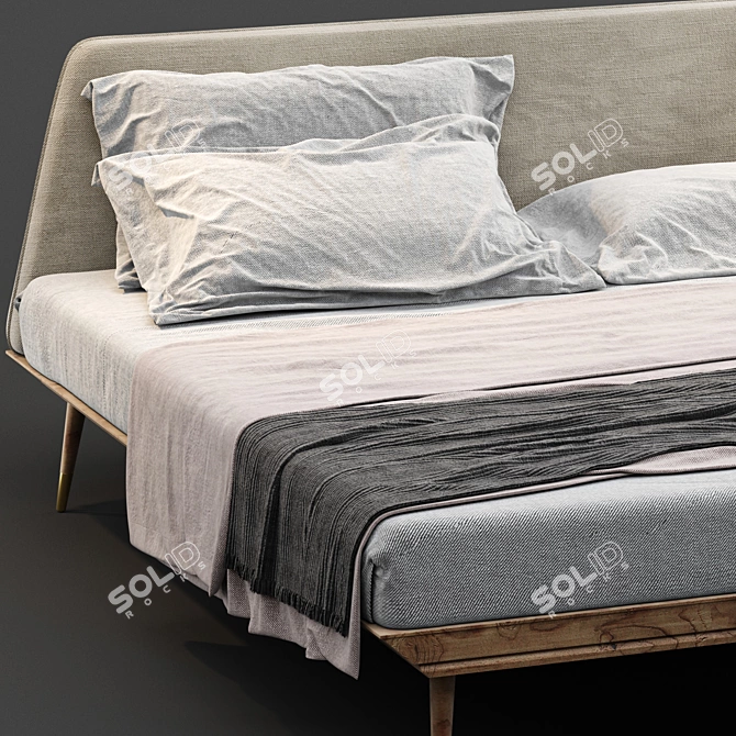 Modern Oak Double Bed Design 3D model image 4