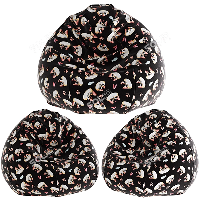 Cozy Bean Bag Chair Pouf 3D model image 3