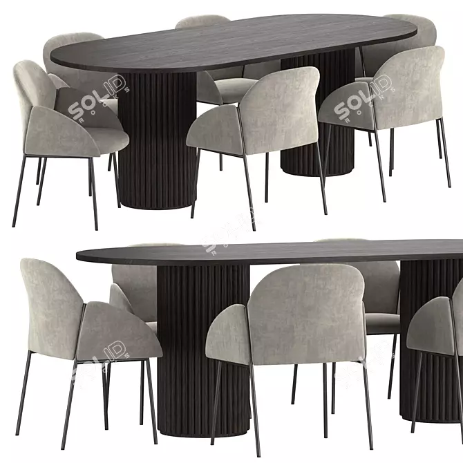 Modern Oval Wood Dining Set 3D model image 1