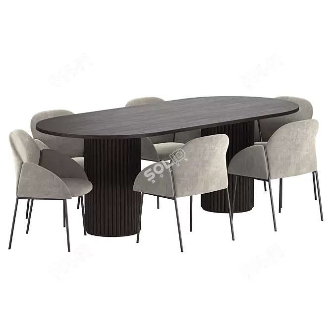 Modern Oval Wood Dining Set 3D model image 2