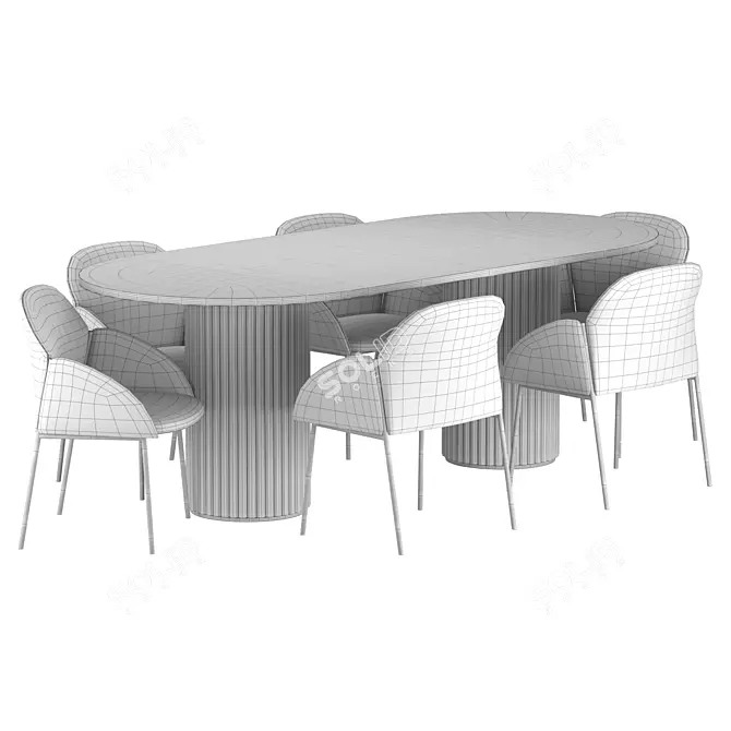 Modern Oval Wood Dining Set 3D model image 3