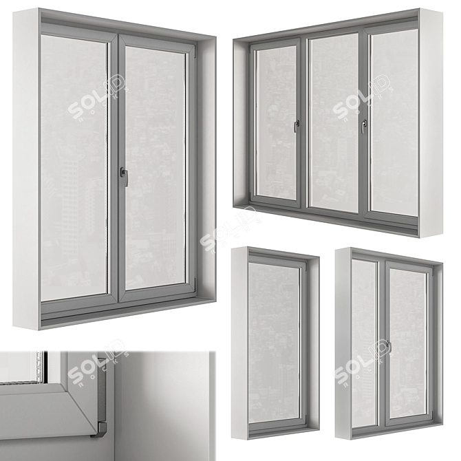 Contemporary White Window Set 08 3D model image 1