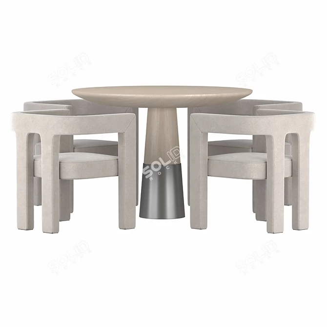 Sleek Dining Set with Ivory Armchair 3D model image 2