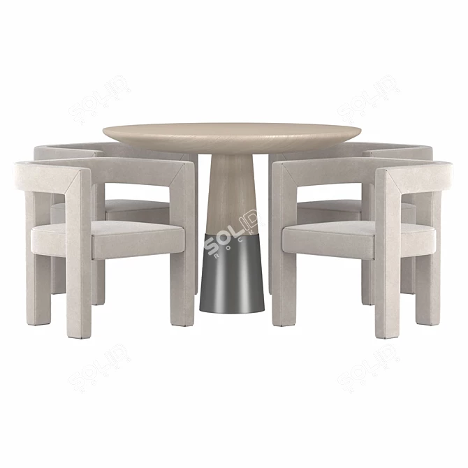 Sleek Dining Set with Ivory Armchair 3D model image 3