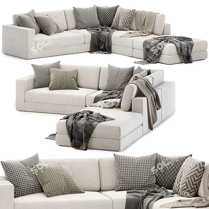 Versatile Light Fabric Modular Sofa 3D model image 1
