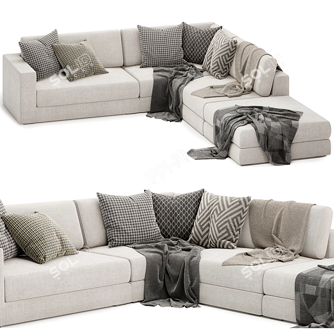 Versatile Light Fabric Modular Sofa 3D model image 2