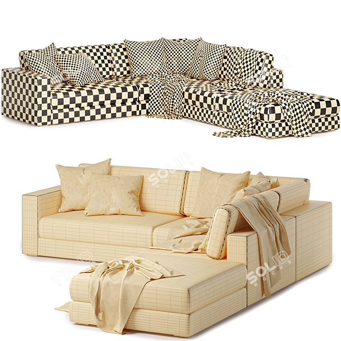 Versatile Light Fabric Modular Sofa 3D model image 3