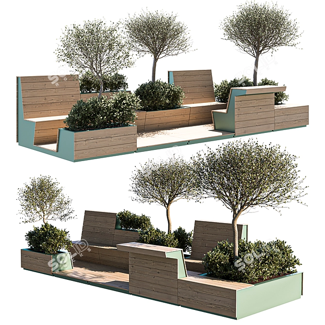 Urban Oasis Parklet with Lush Greenery 3D model image 1