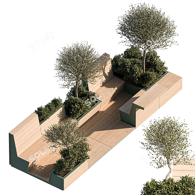 Urban Oasis Parklet with Lush Greenery 3D model image 2