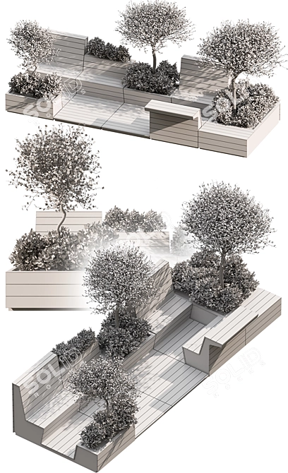 Urban Oasis Parklet with Lush Greenery 3D model image 7