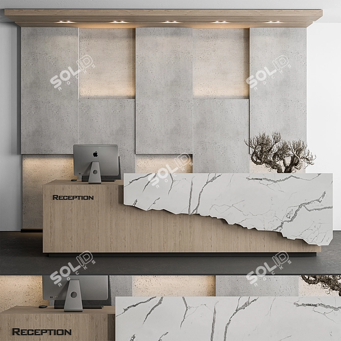 Office Set 314: Reception Desk & Wall Decor 3D model image 1