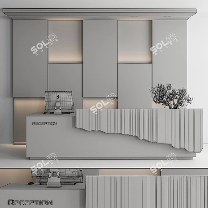 Office Set 314: Reception Desk & Wall Decor 3D model image 4