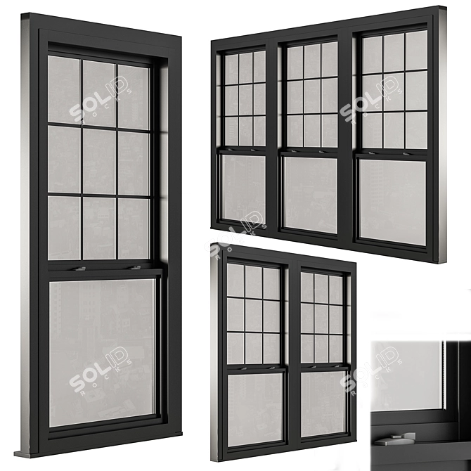 Sleek Black Double Hung Windows 3D model image 1