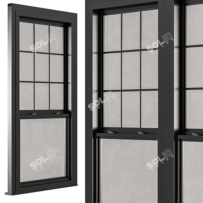 Sleek Black Double Hung Windows 3D model image 2