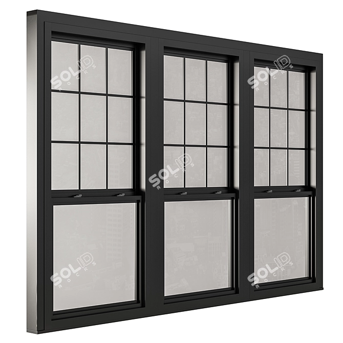 Sleek Black Double Hung Windows 3D model image 3