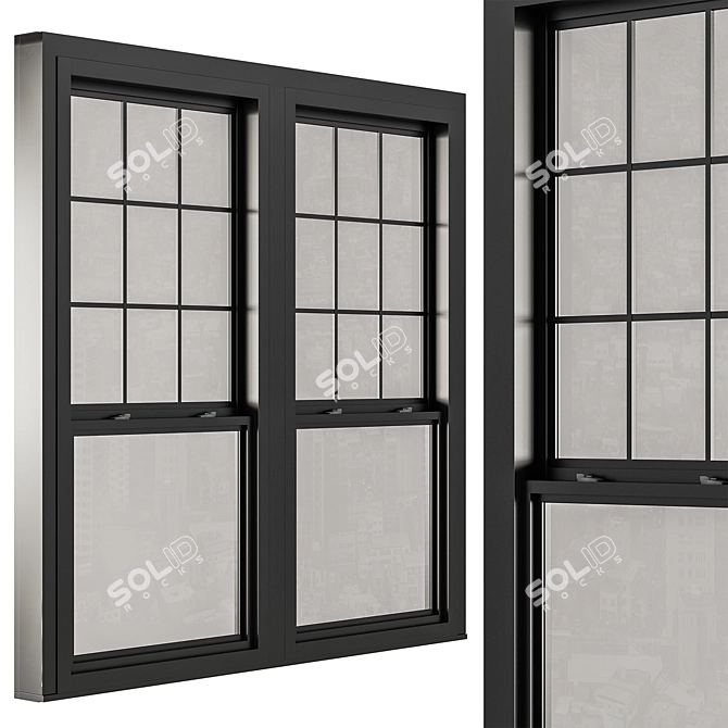 Sleek Black Double Hung Windows 3D model image 4