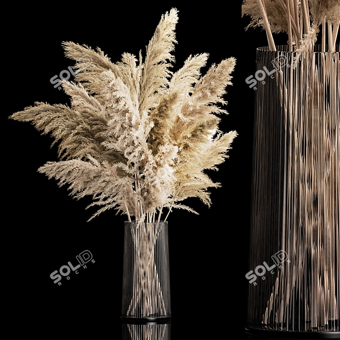 Pampas Grass Bouquet in Glass Vase 3D model image 1