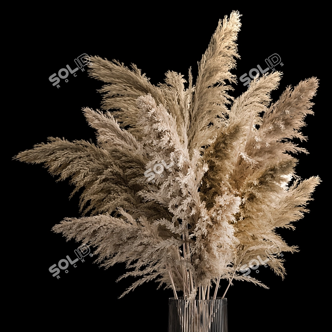 Pampas Grass Bouquet in Glass Vase 3D model image 2