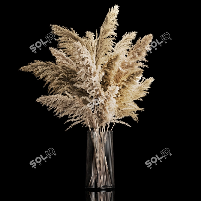 Pampas Grass Bouquet in Glass Vase 3D model image 4