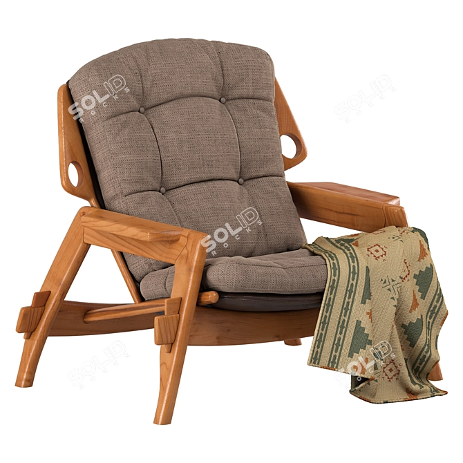  Elegant Fabric and Wood Armchair 3D model image 1