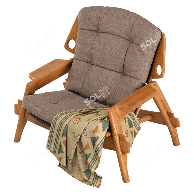  Elegant Fabric and Wood Armchair 3D model image 2