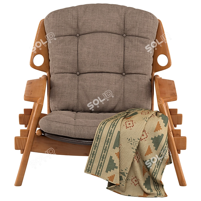  Elegant Fabric and Wood Armchair 3D model image 3