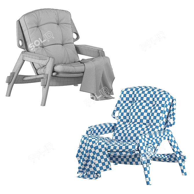  Elegant Fabric and Wood Armchair 3D model image 5