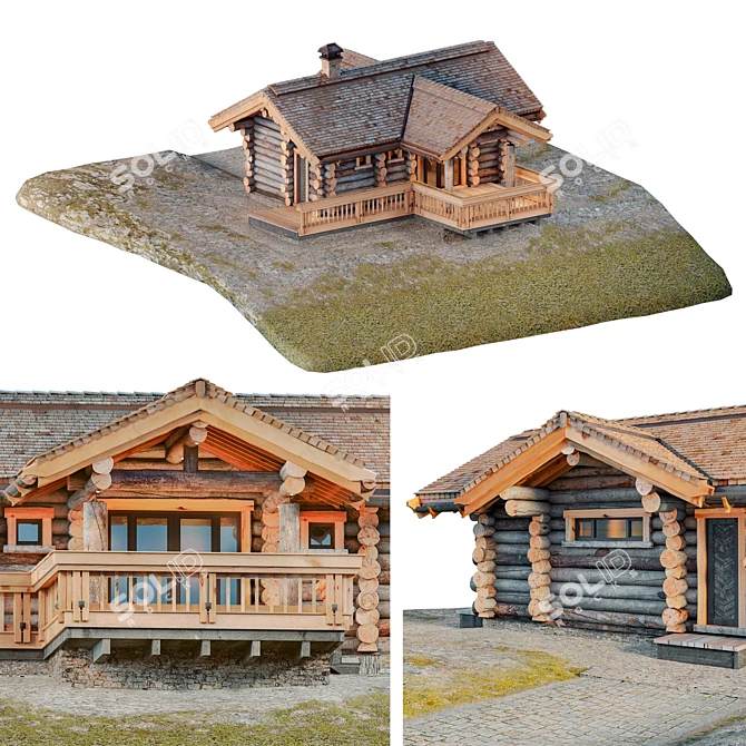 Low Poly Log Cabin Kit 3D model image 1