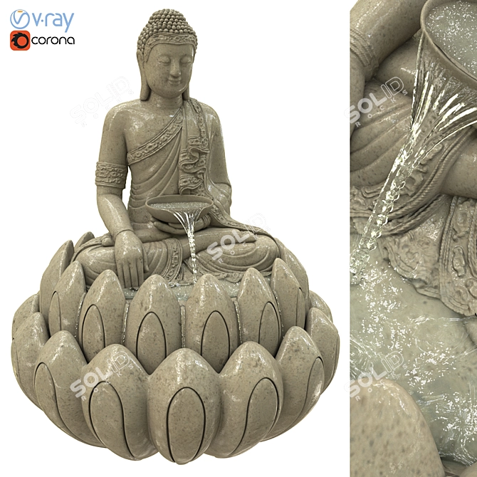 Lotus Buddha Fountain Sculpture 3D model image 1