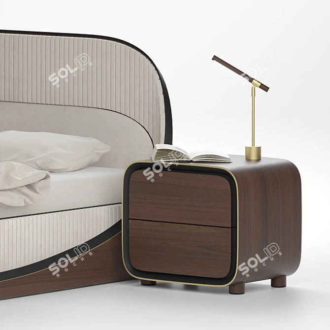 Luxury Wooden Bed 3D model image 2