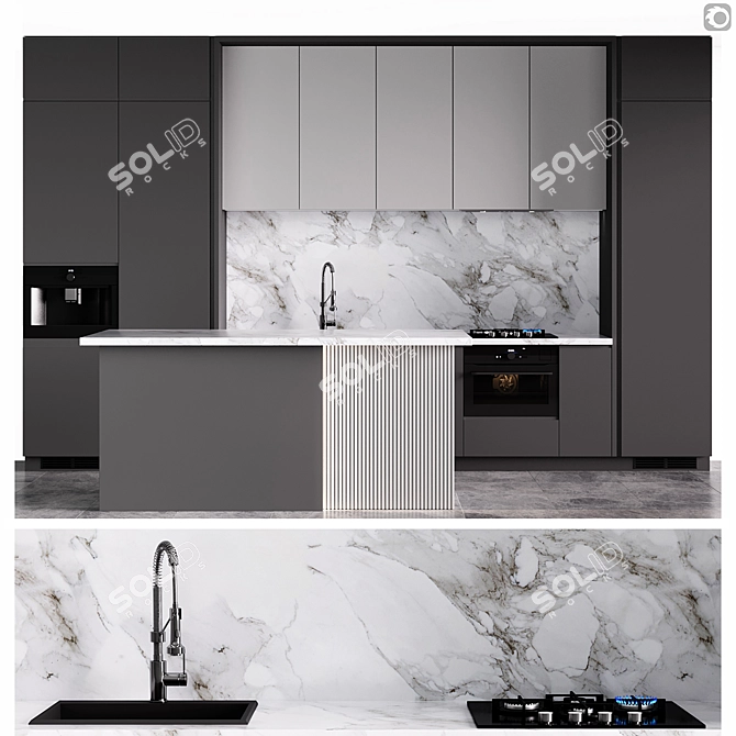 Modern Gray Kitchen Set 3D model image 1