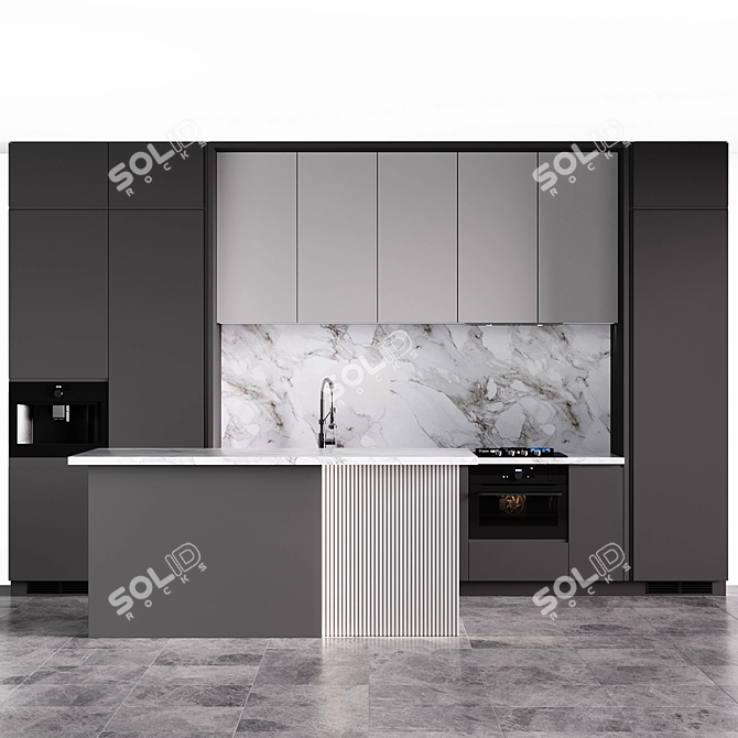 Modern Gray Kitchen Set 3D model image 2