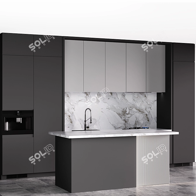 Modern Gray Kitchen Set 3D model image 3