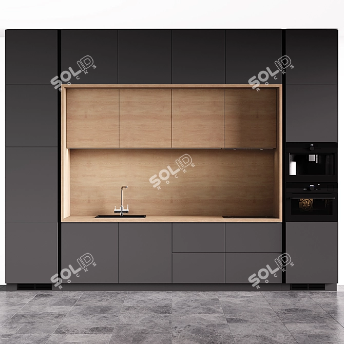 Modern Grey Loft Kitchen Set 3D model image 1