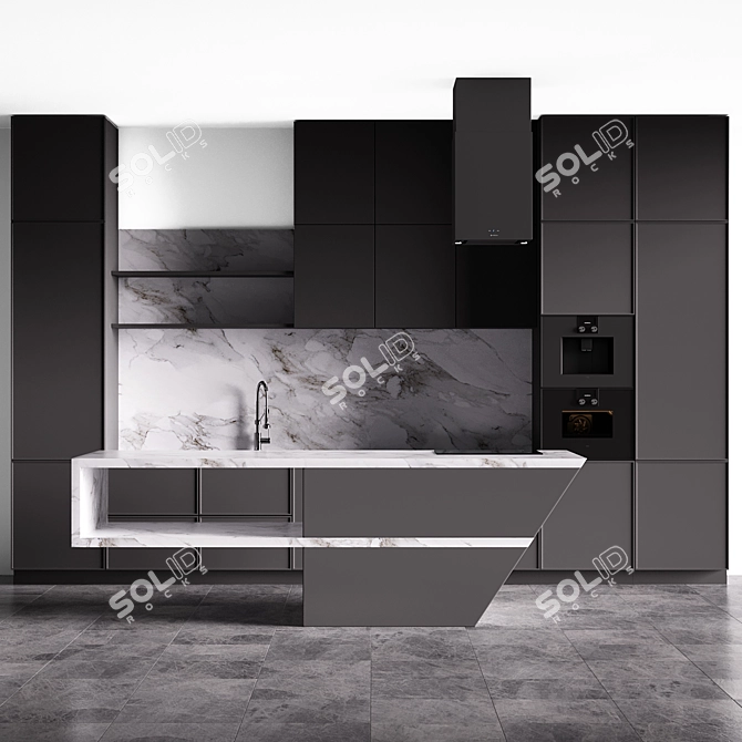 Modern Grey Hi-Tech Kitchen 3D model image 1