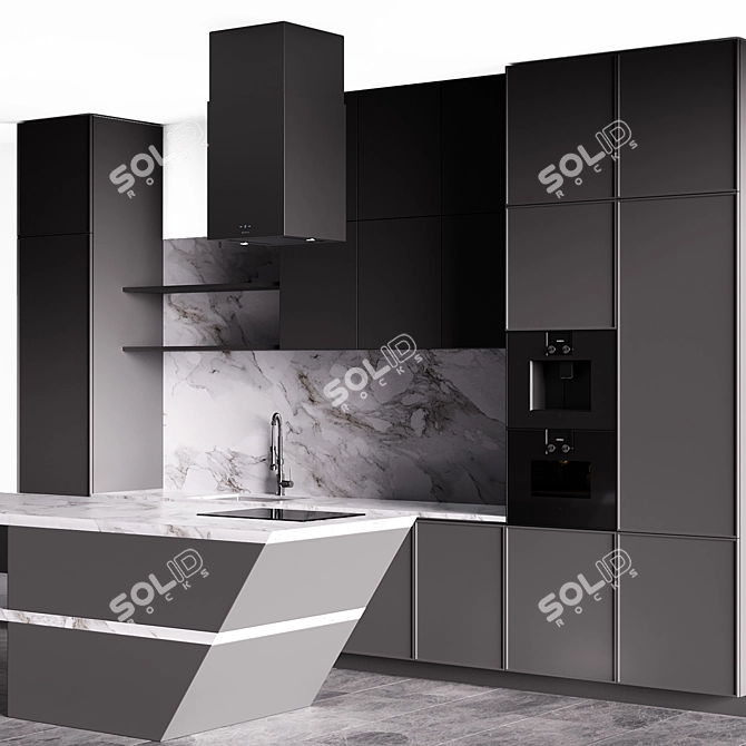 Modern Grey Hi-Tech Kitchen 3D model image 2