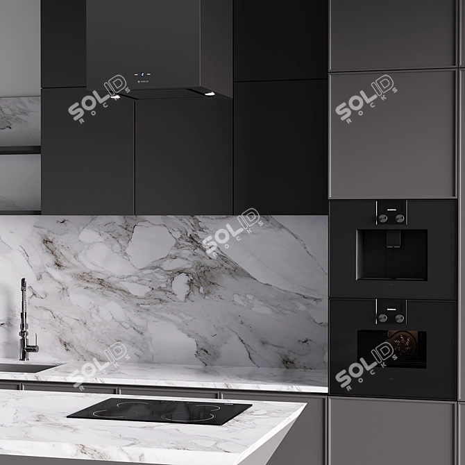 Modern Grey Hi-Tech Kitchen 3D model image 3