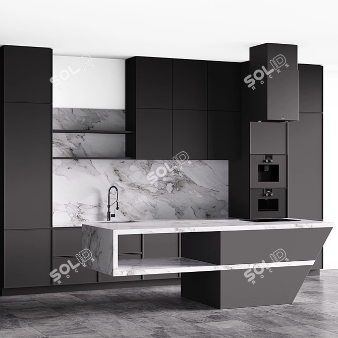 Modern Grey Hi-Tech Kitchen 3D model image 4