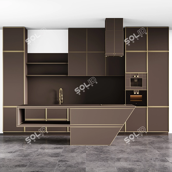 Modern Grey Hi-Tech Kitchen 3D model image 5