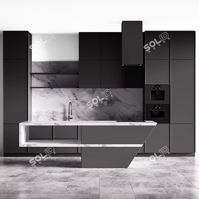 Modern Grey Hi-Tech Kitchen 3D model image 6