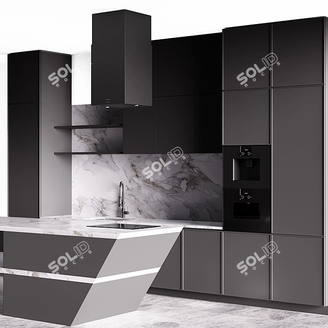 Modern Grey Hi-Tech Kitchen 3D model image 7