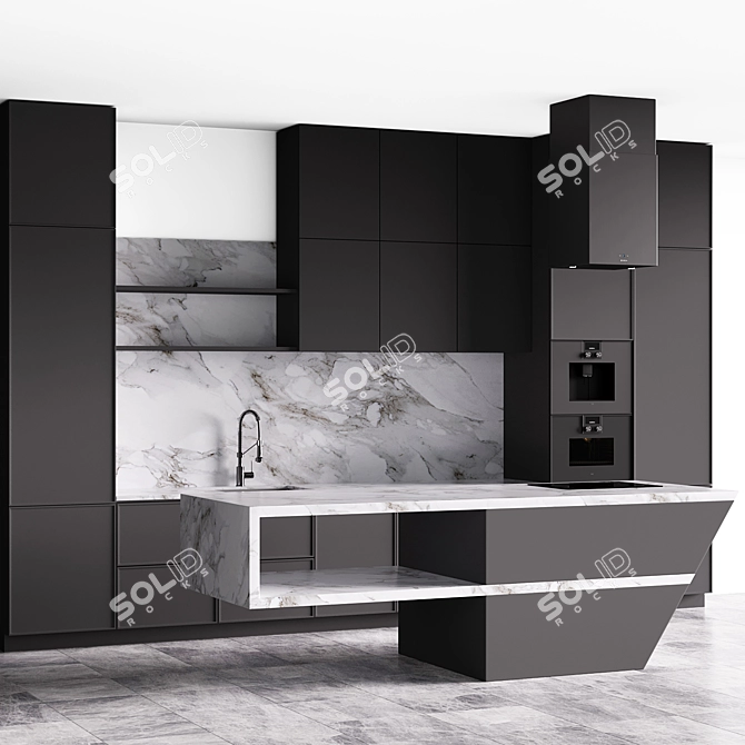 Modern Grey Hi-Tech Kitchen 3D model image 9