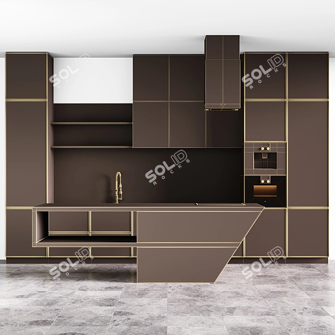 Modern Grey Hi-Tech Kitchen 3D model image 10