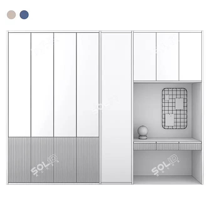 Illuminated Storage & Workstation: Beige & Blue 3D model image 3