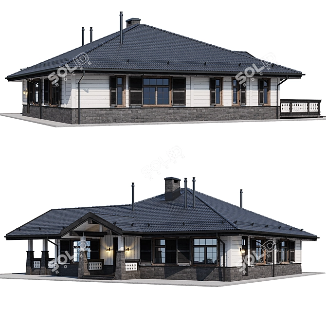 Wooden Private House Model 3D model image 2