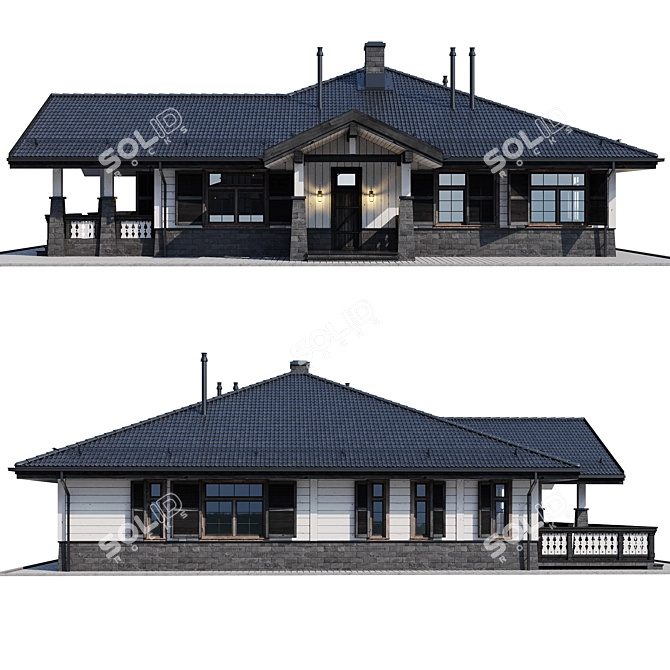 Wooden Private House Model 3D model image 3