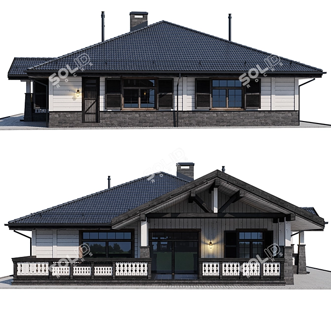 Wooden Private House Model 3D model image 4