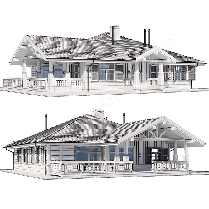 Wooden Private House Model 3D model image 6