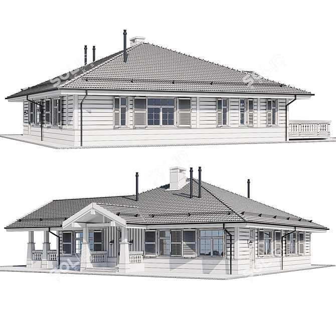 Wooden Private House Model 3D model image 7